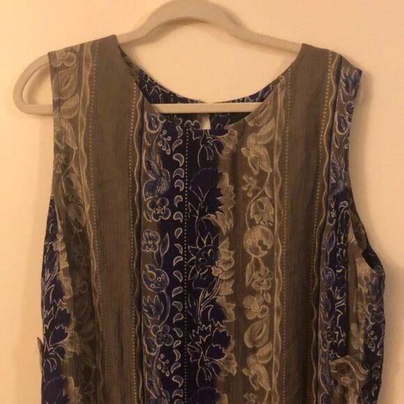 Sag Harbor Womans Sleeveless Dress 2X Rayon Floral Pattern Blue Brown - Picture 2 of 4